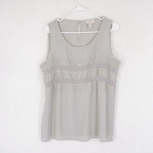 Ann Taylor Loft Medium Gray Ruffles Blouse Top Scoop Neck Sleeveless - Picture 1 of 7